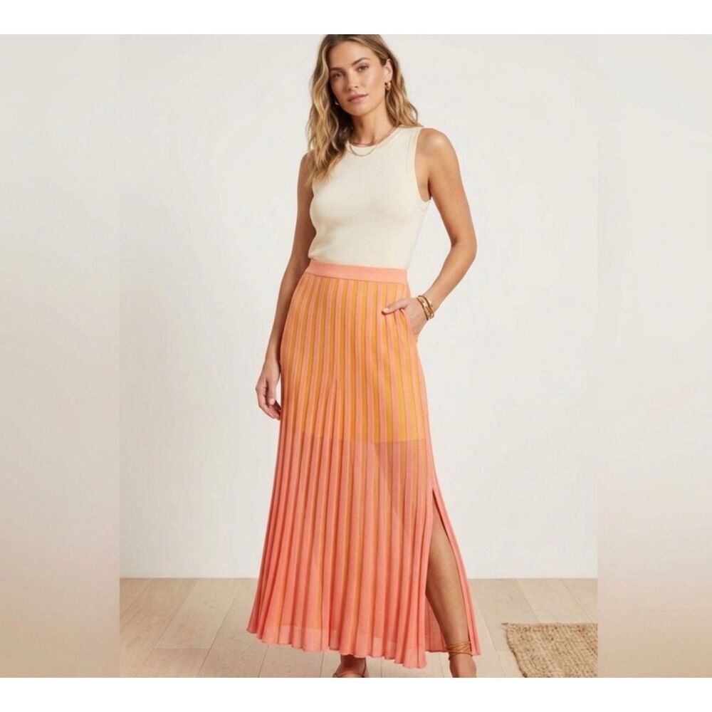 House of Harlow Orange & Pink Striped Maxi Skirt Size Large European Summer
